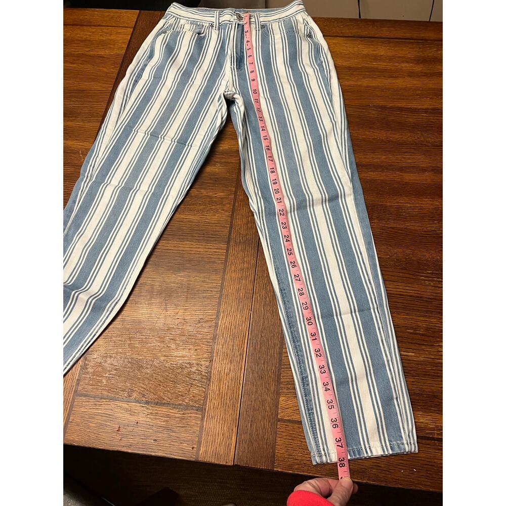 American Eagle AE Striped Mom Jeans Size 2 High Waisted Blue White Stripe Cotton - Picture 5 of 7